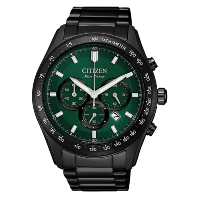 CITIZEN 光動能撼動世界計時計時手錶-黑x綠(CA4455-86X)/43mm