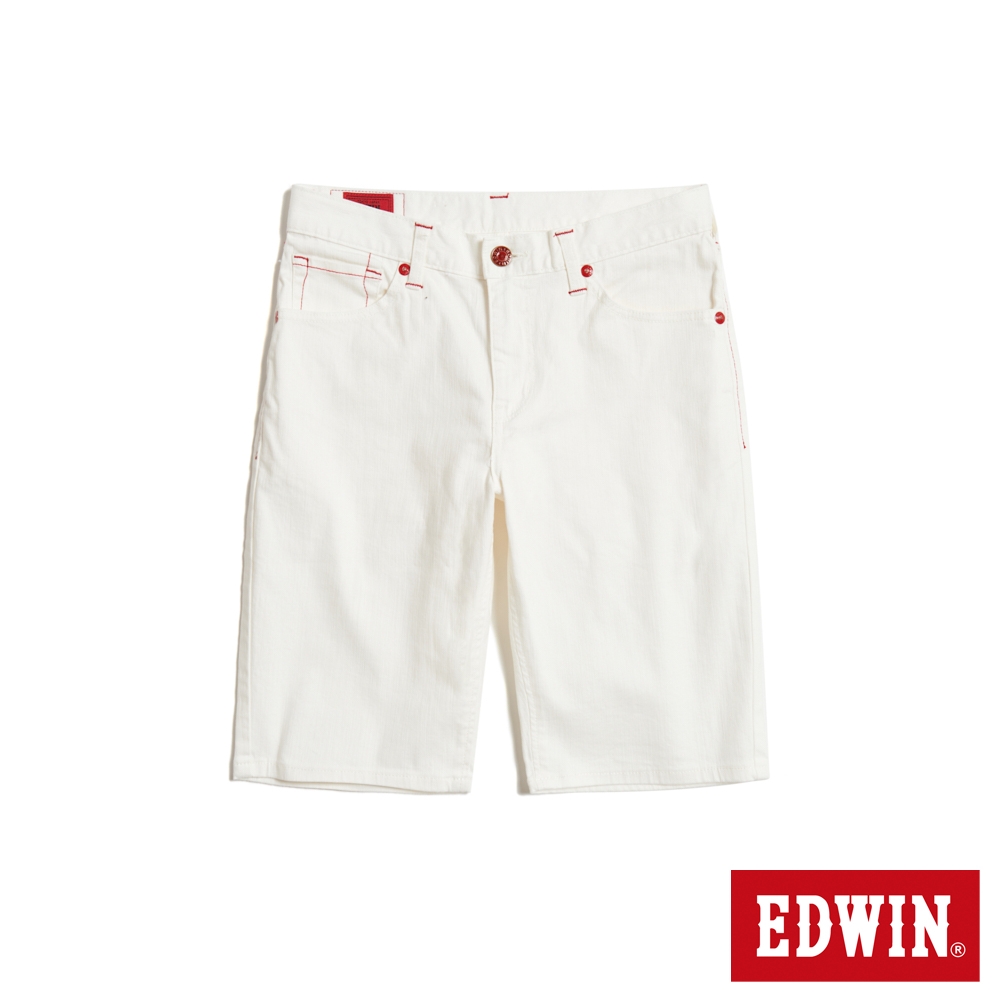 EDWIN EDGE 503 紅色袋花牛仔短褲-男-白色
