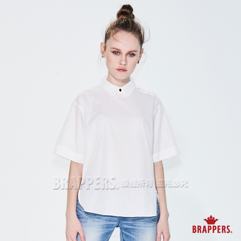 BRAPPERS 女款 金釦簡約短袖襯衫-白