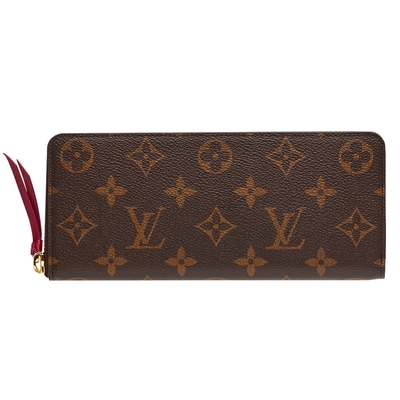 LOUIS VUITTON LV Clemence 經典老花牛皮拉鍊長夾附原廠提袋-紫紅