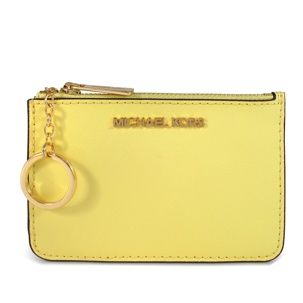 MICHAEL KORS Jet Set Travel 金字Logo防刮皮革零錢卡片鎖圈包(奶黃色)