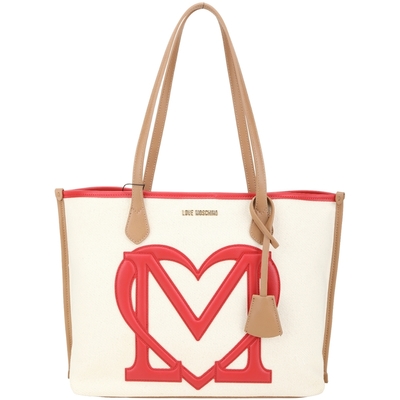 LOVE MOSCHINO 愛心字母拼接帆布托特包(紅x米色)