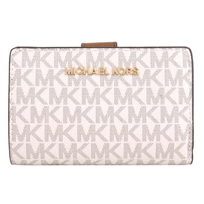 MICHAEL KORS- 金字滿版防刮logo皮革釦式中夾(白)