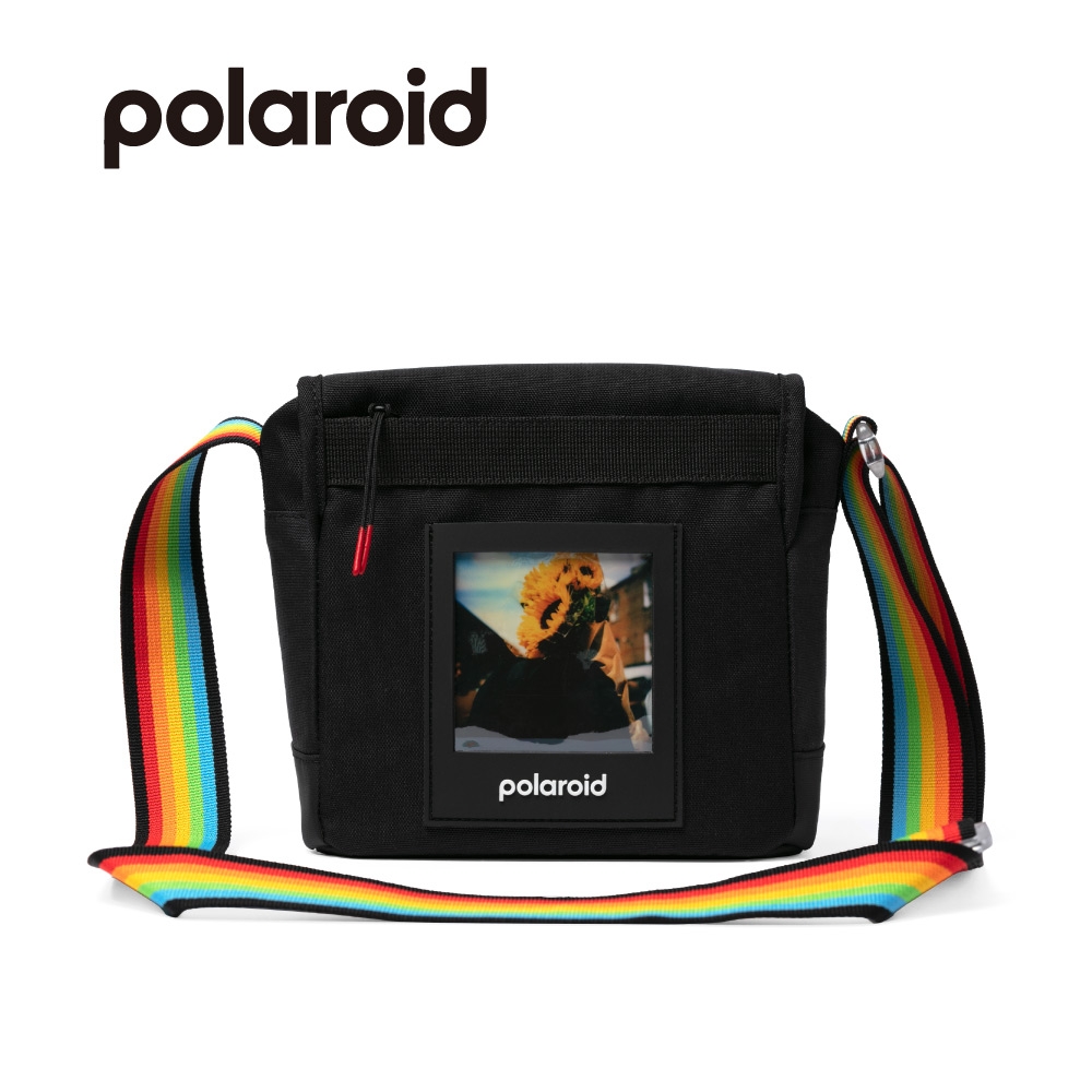Polaroid 相機包 黑+彩虹肩帶
