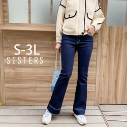 SISTERS 長腿女神深藍小喇叭牛仔褲 長褲/S-3L