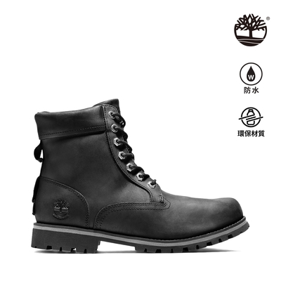 Timberland 男款黑色全粒面皮革Rugged防水6吋靴|A2KTV015