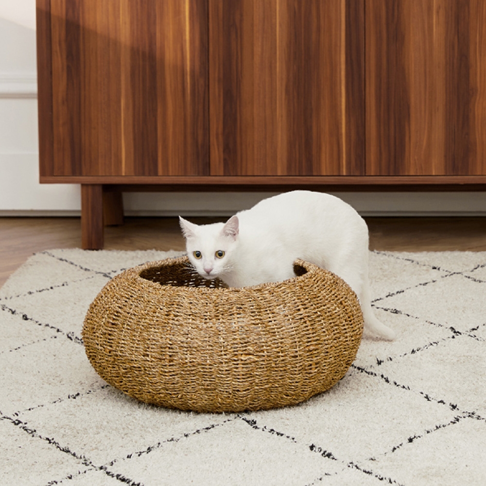 【Teamson pets】編織穹頂寵物床 可拆換洗床墊/包覆式窩/寵物窩/貓窩/睡窩