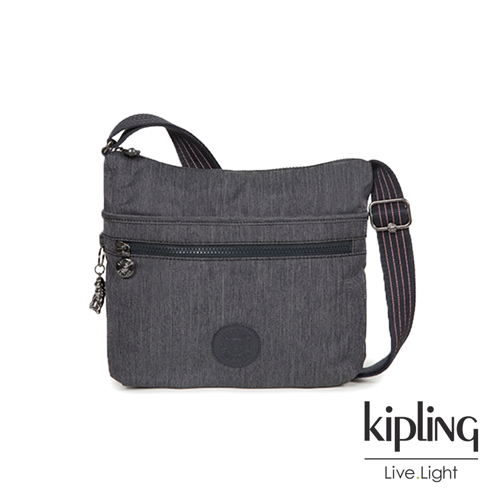 Kipling 未來感極簡風深灰丹寧前拉鍊側背包-ARTO