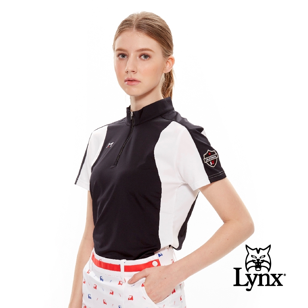 【Lynx Golf】女款吸汗速乾修身素面款短袖立領POLO衫-黑色