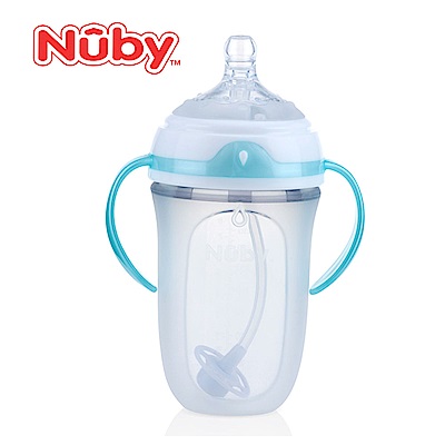 美國 Nuby Comfort 寬口徑防脹氣矽膠奶瓶 250ml (附 360度滾珠吸管)