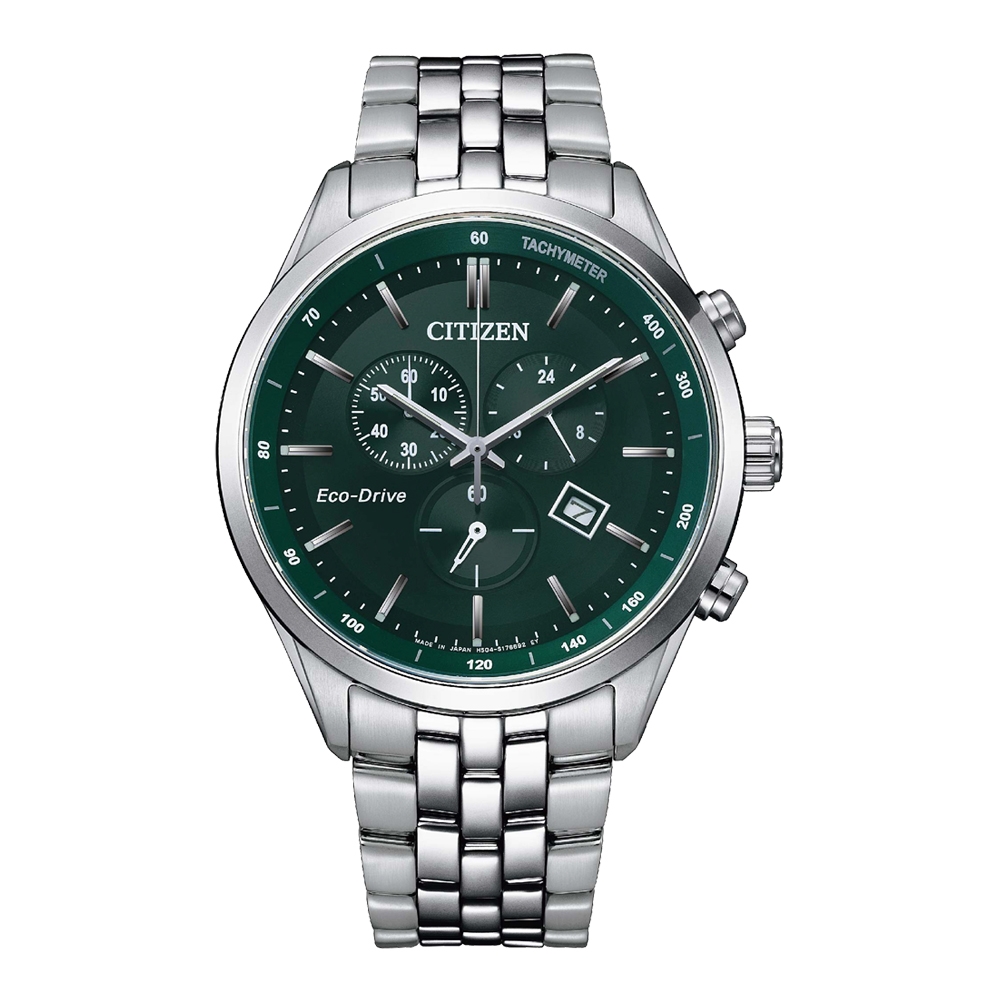 CITIZEN Eco-Drive 潮流玩家計時腕錶-銀X綠-AT2149-85X-42mm