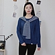 Hana-Mokuba花木馬日系女裝層次條紋綁帶領片針織上衣_中藍/黑 product thumbnail 6