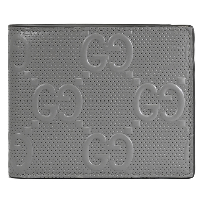 GUCCI 古馳 Embossed GG Logo 新版壓花LOGO對開8卡短夾(灰)