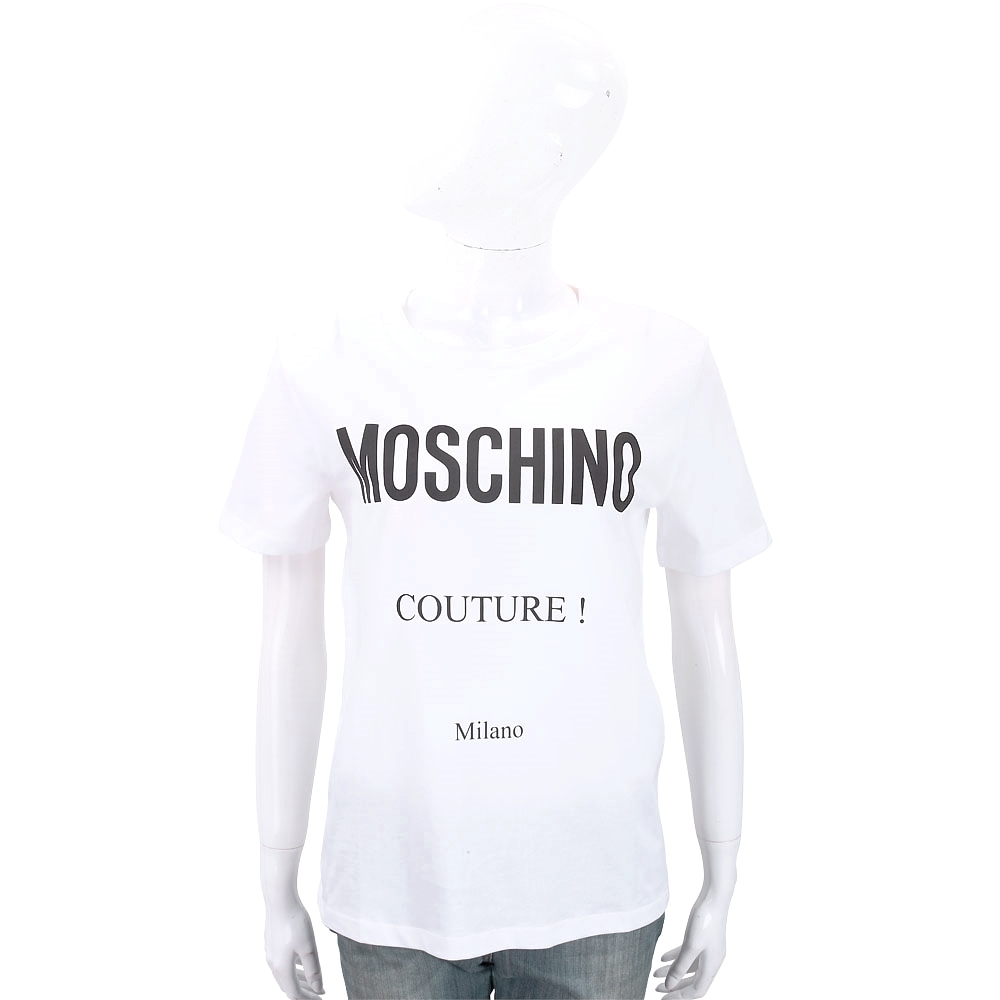 MOSCHINO 品牌LOGO印花白色棉質T恤