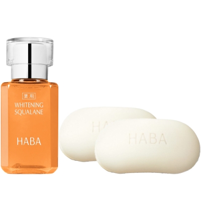 HABA 無添加主義 美白C角鯊精純液(30ml)+純淨絹泡石皂(80g)*2