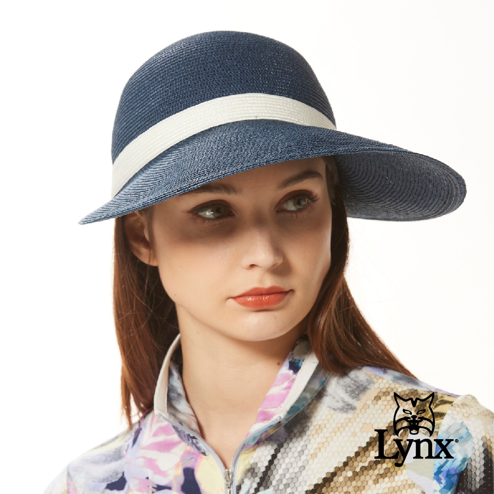 【Lynx Golf】女款素雅大方紙絲材質蝴蝶結造型竹編外觀不可調大盤帽-深藍色
