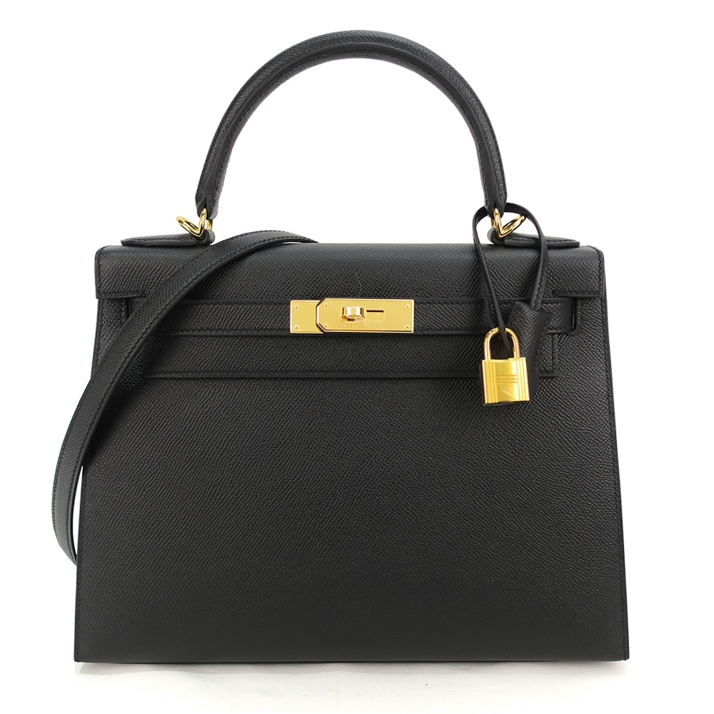 HERMES Kelly Epsom 牛皮手提/肩背凱莉包(28CM/89經典黑/金釦)