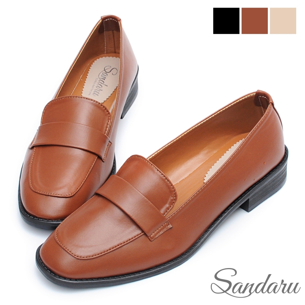 山打努SANDARU-方頭鞋 極柔軟素色皮革紳士鞋-棕