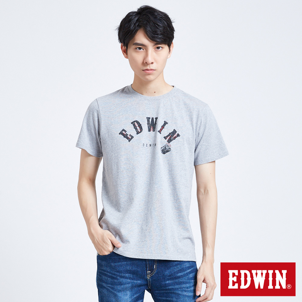 EDWIN 職人手作 手縫LOGO短袖T恤-男-淺灰