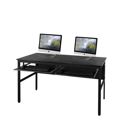 DFhouse巴菲特電腦辦公桌+雙鍵盤-黑橡色 150*60*76