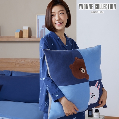 YVONNE 以旺傢飾 熊大兔兔拼接方形抱枕（60x60公分）-紳士藍（LINE FRIENDS）