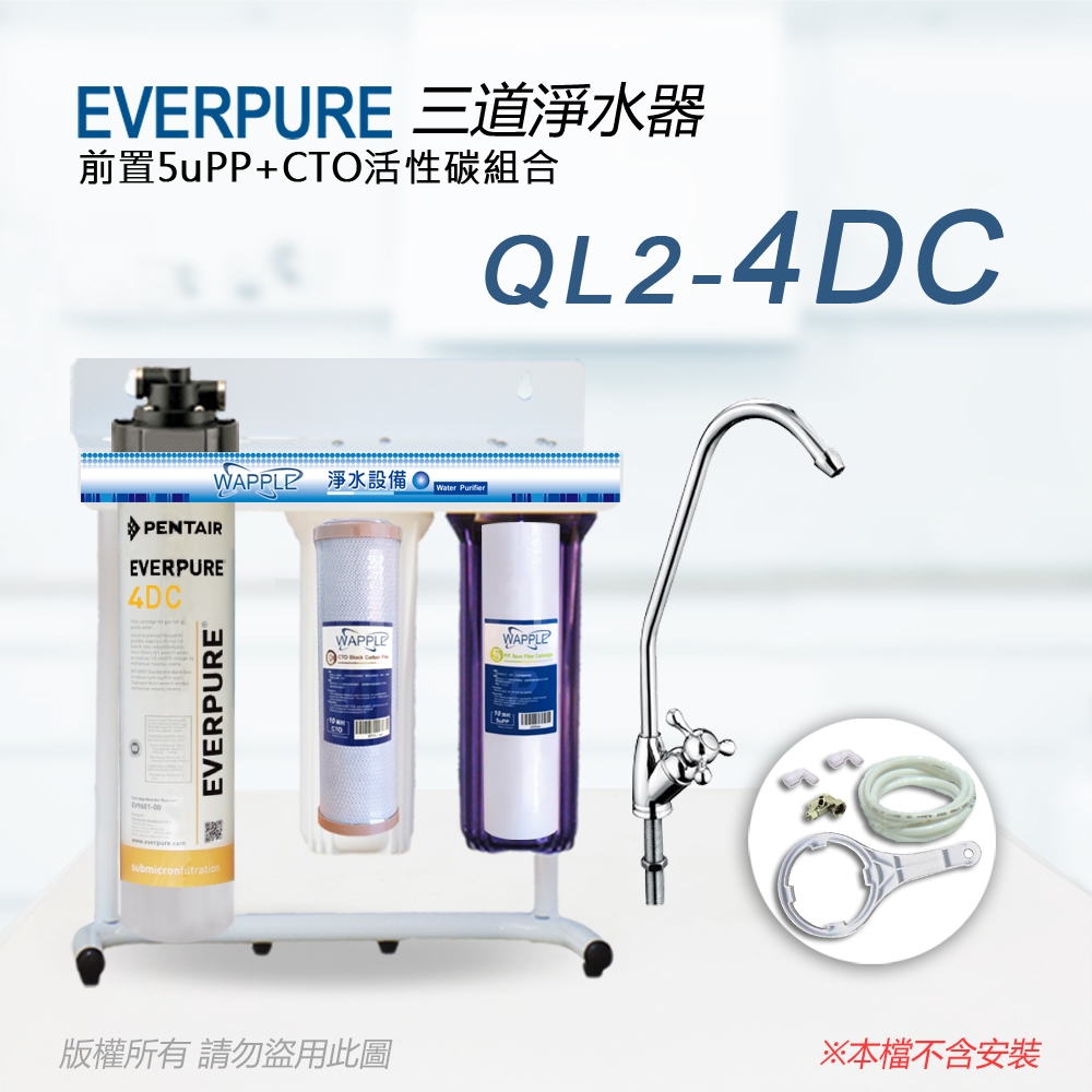 【Everpure】美國原廠 QL2-4DC 三道立架型淨水器(自助型-含全套配件)