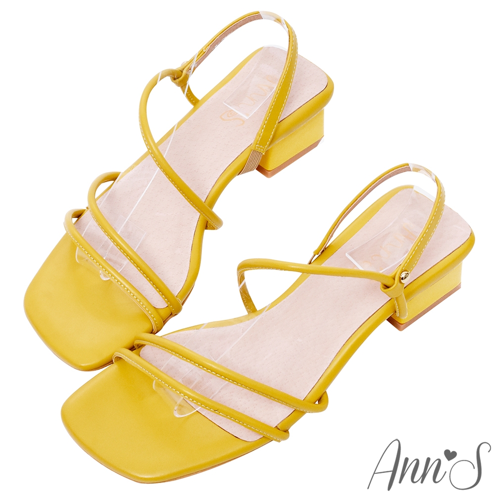 Ann’S舒適圓條顯瘦V曲線方頭粗跟涼鞋-黃