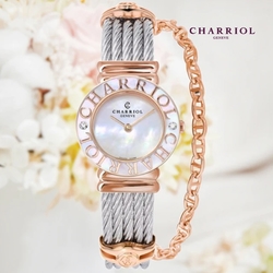 CHARRIOL 夏利豪 ST-TROPEZ 白珍珠母貝真鑽精品女錶-玫瑰金24.5mm 028PCD1.540.563