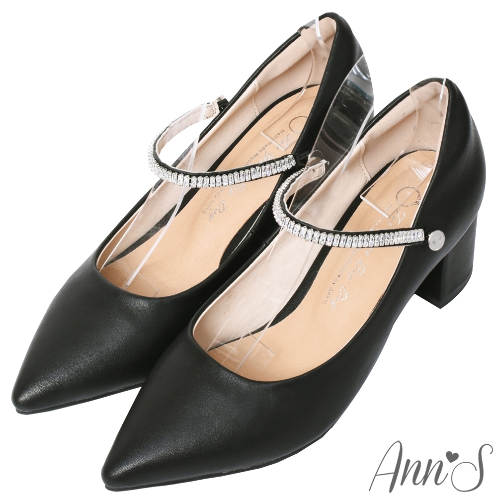 Ann’S百變公主鞋-可拆鑽石繫帶瑪莉珍粗跟尖頭鞋 -黑 product image 1