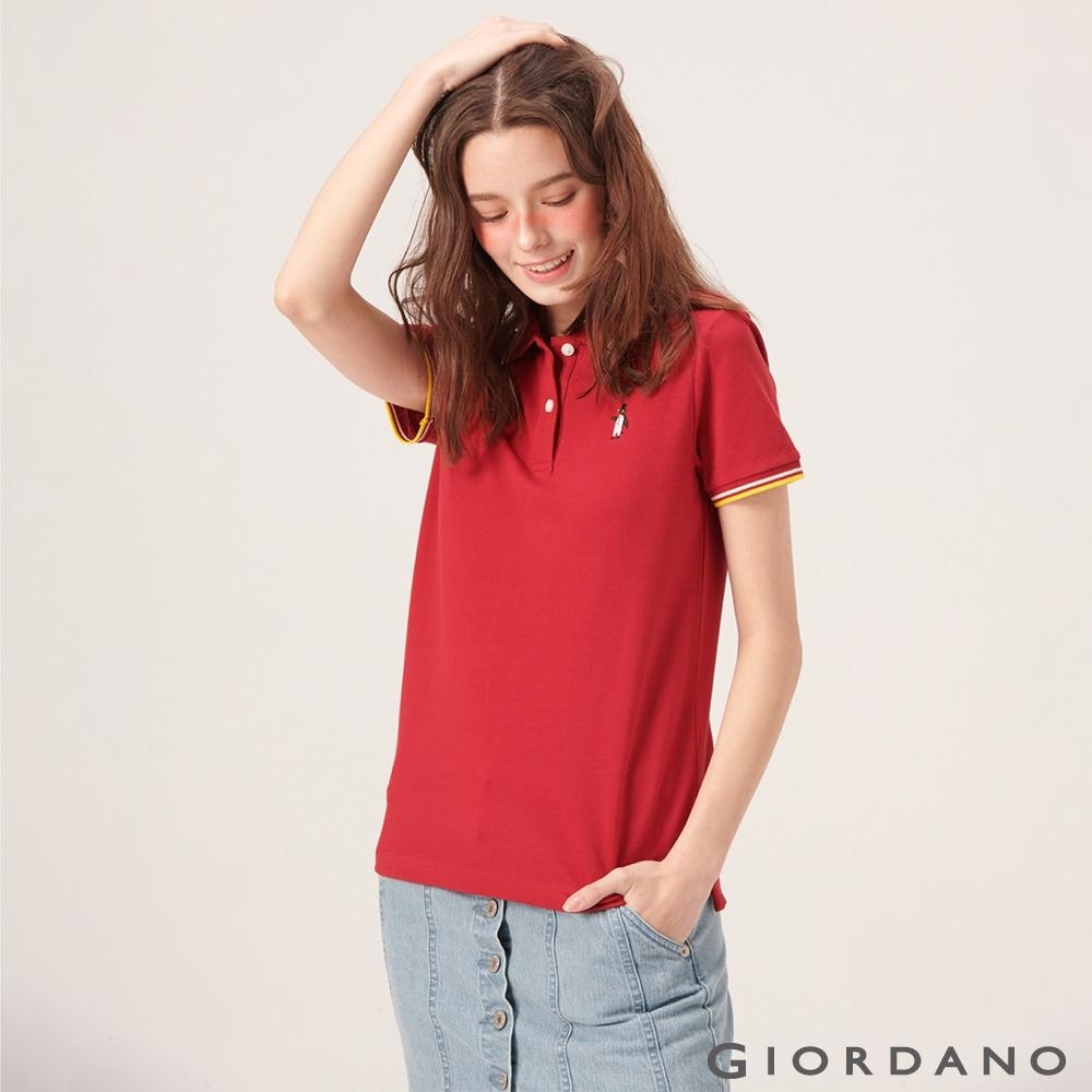 GIORDANO 女裝企鵝刺繡彈力萊卡POLO衫-24 標誌紅