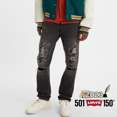 Levis 男款 501 54復古排釦合身直筒牛仔褲 / 精工多重黑魂破壞補丁