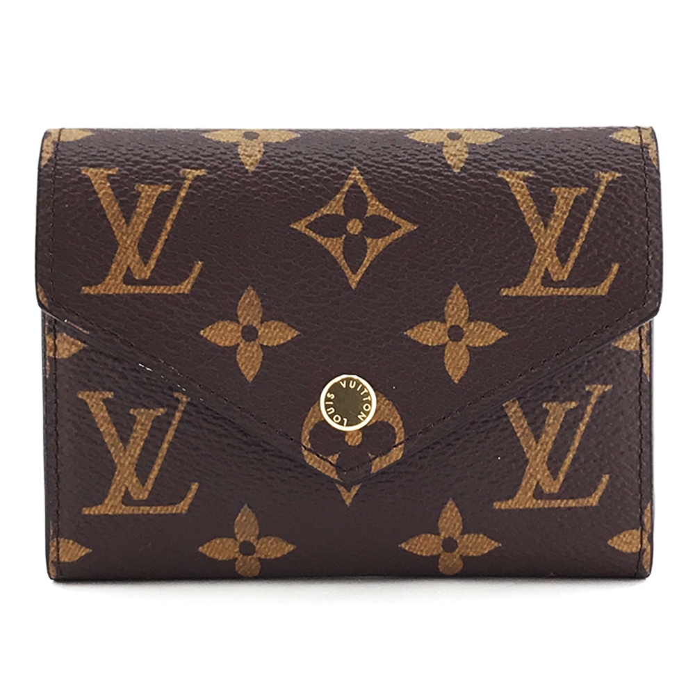 Louis Vuitton LV M62472 Victorine系列Monogram帆布印花三折金釦信封短夾 棕色