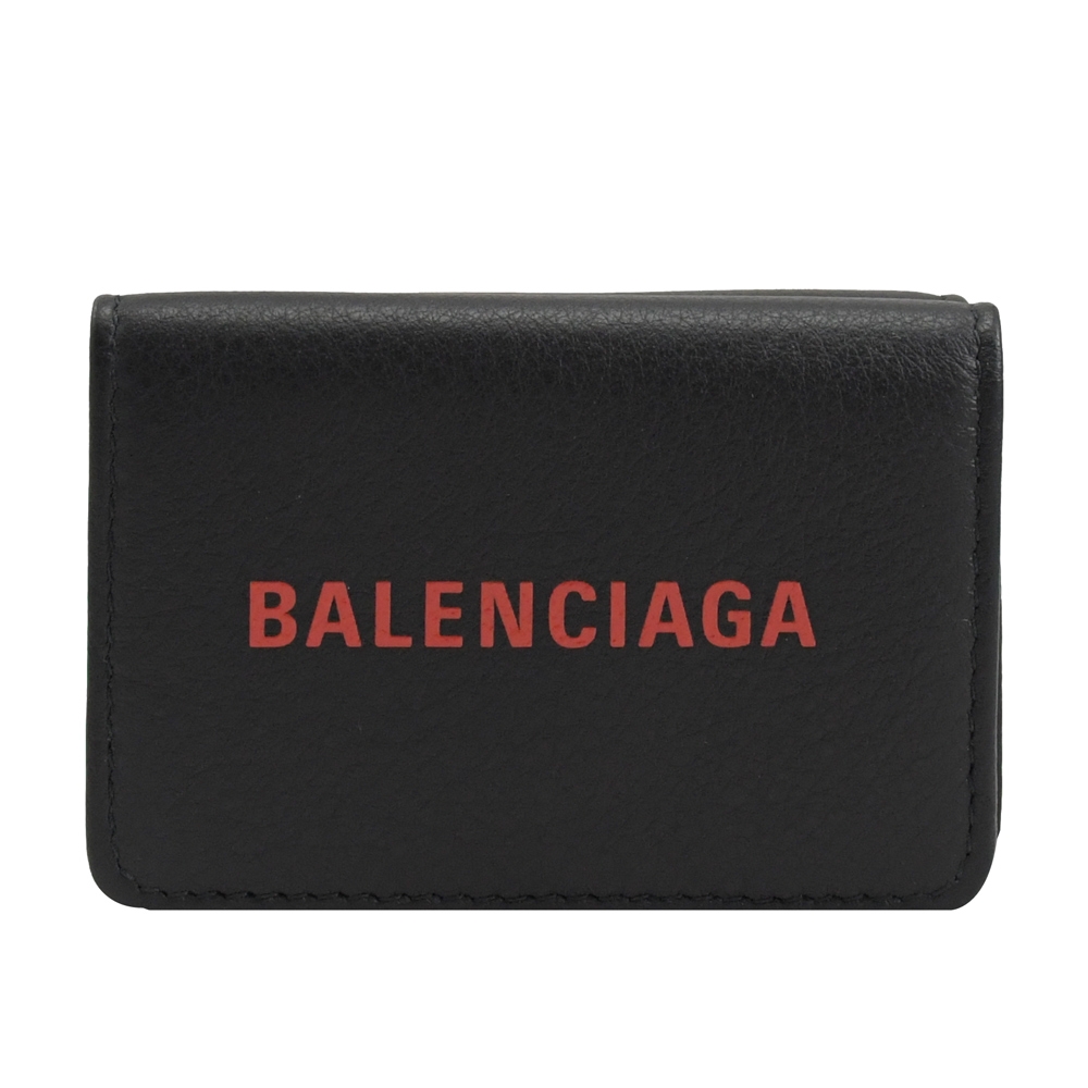 BALENCIAGA燙印LOGO牛皮三折式零錢短夾(黑)