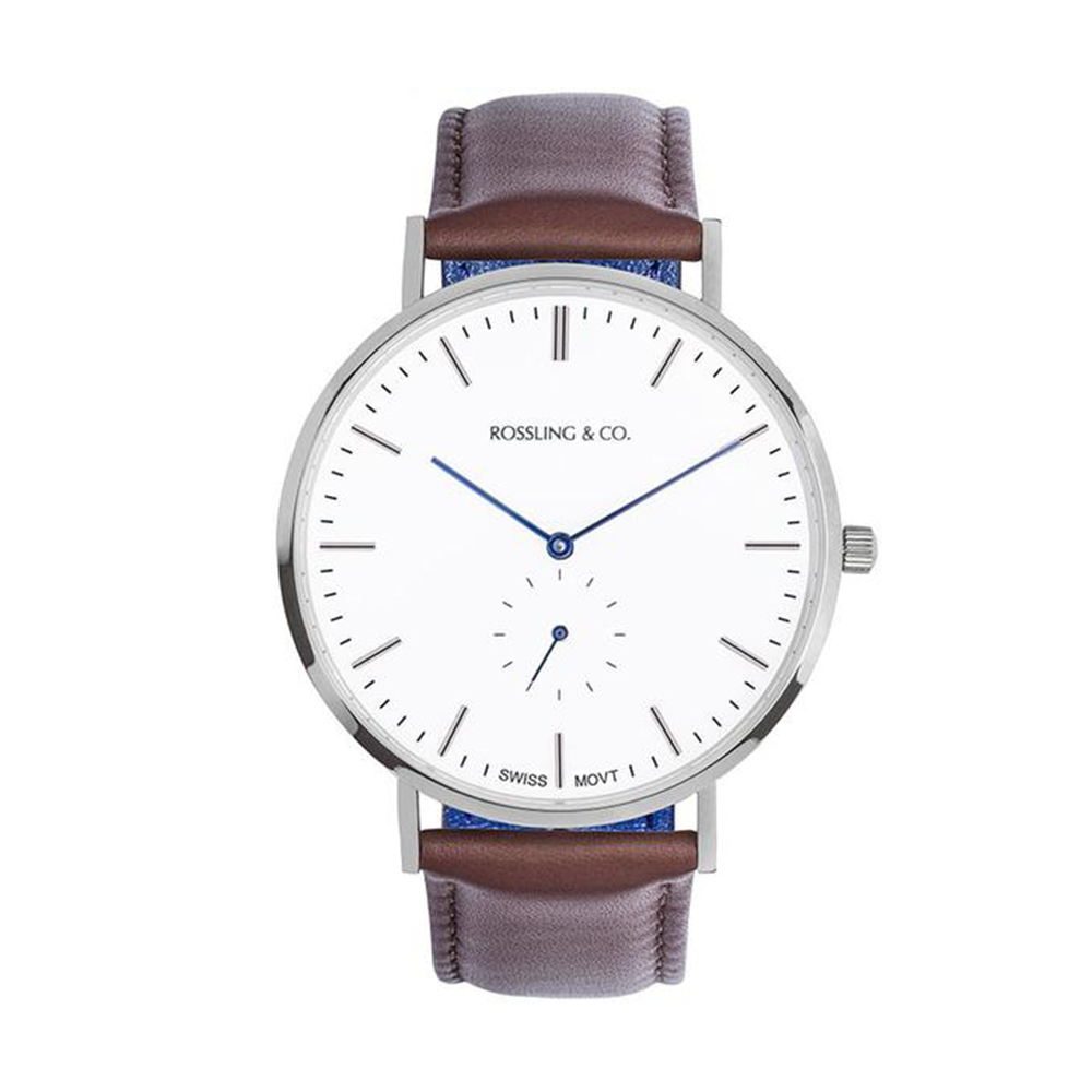 Rossling&Co. 加拿大品牌 單眼系列 白錶盤x銀錶框咖啡皮革錶帶40mm