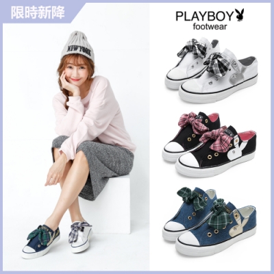 PLAYBOY  甜美格紋蝴蝶結休閒鞋 (三色任選)