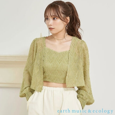 earth music  【SET ITEM】透明感緹花2WAY短版罩衫+細肩帶內搭背心