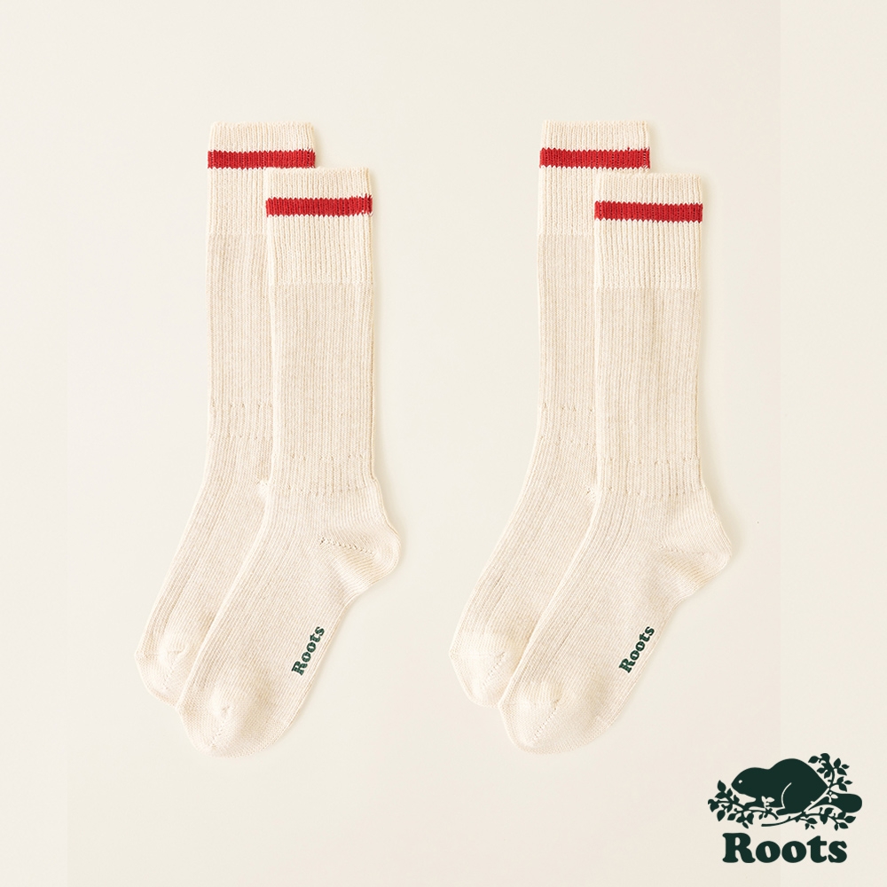 Roots配件-經典小木屋系列 經典元素舒適長襪(2入組)-燕麥色