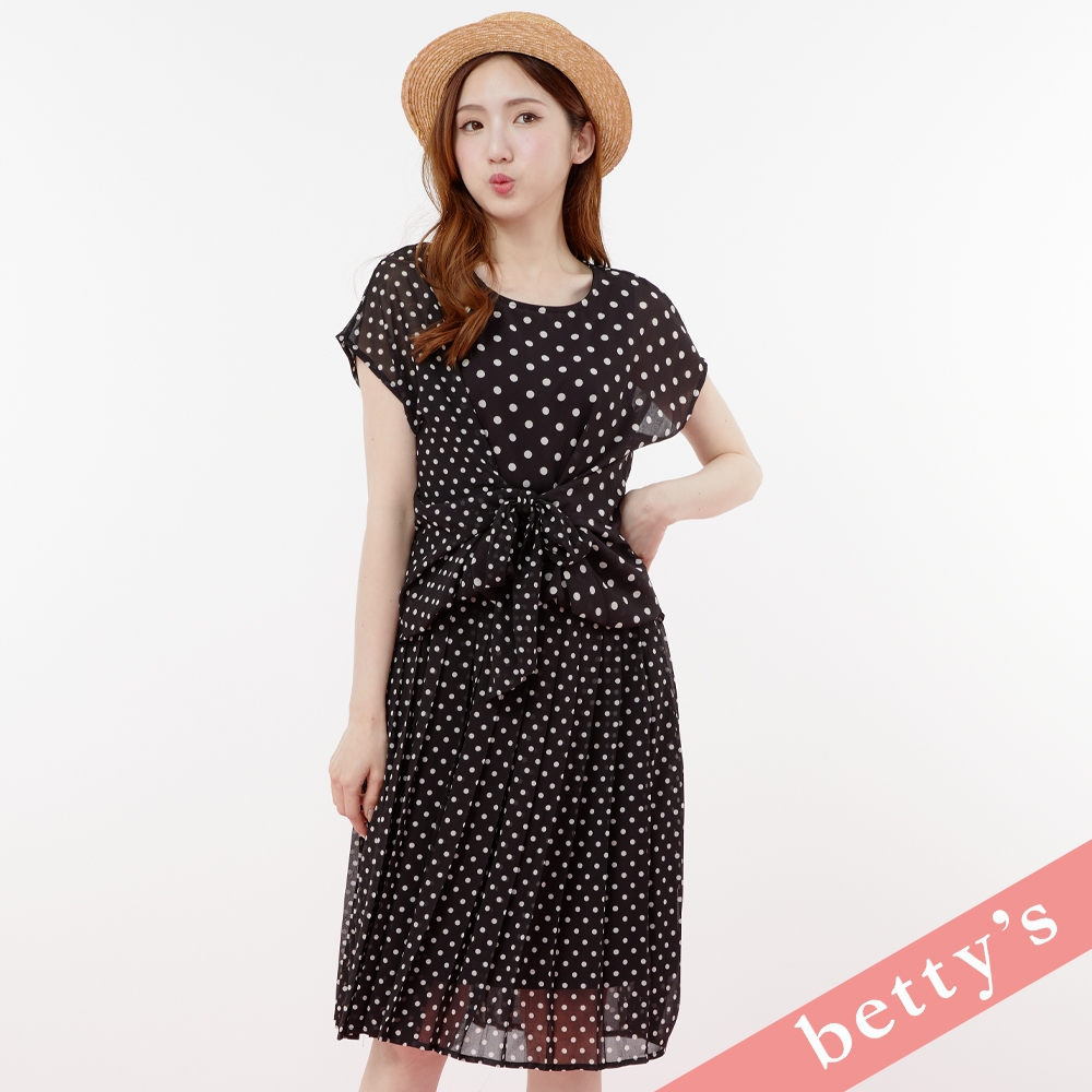 betty’s貝蒂思　雪紡點點腰間綁帶洋裝(黑色)