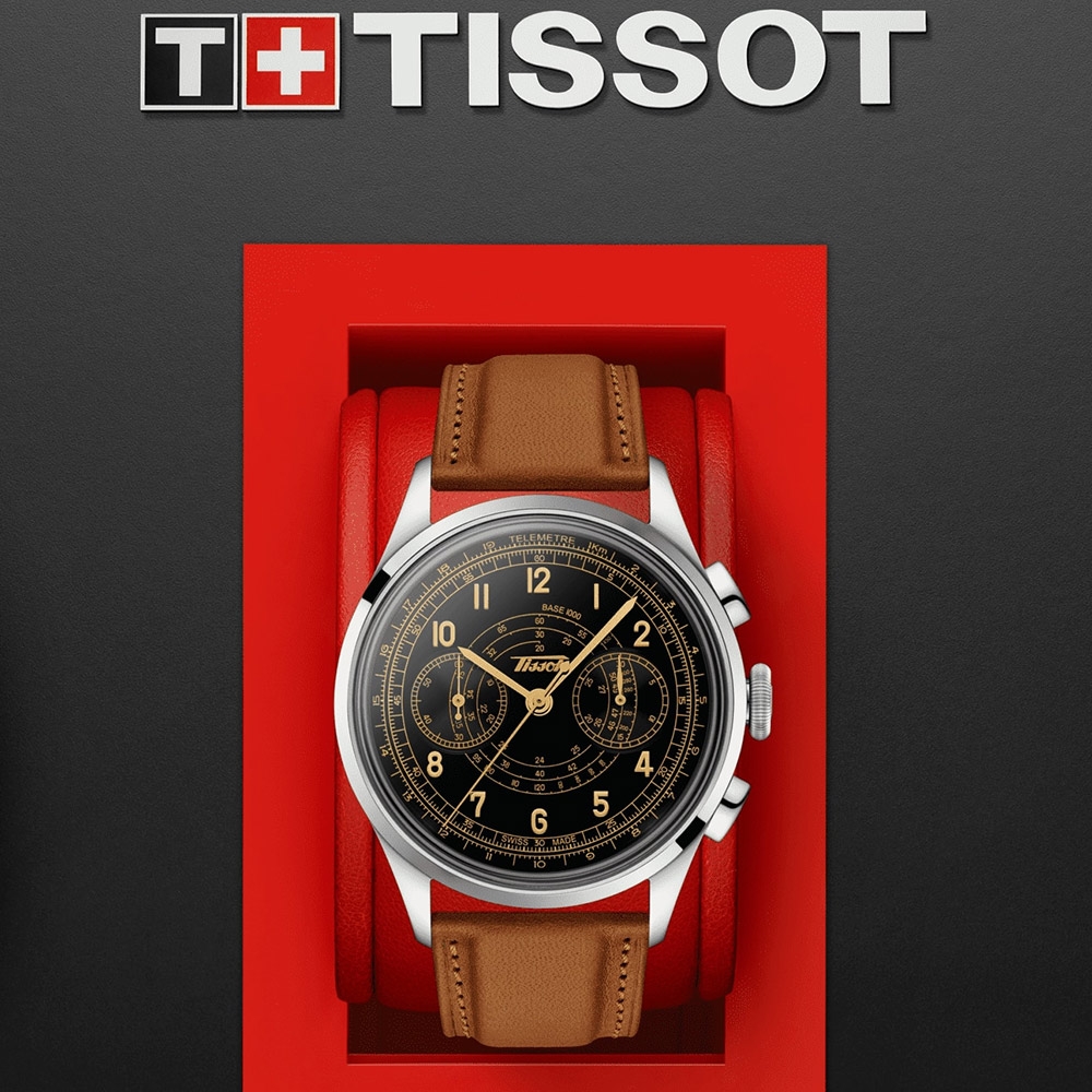 TISSOT 天梭官方授權 TELEMETER 1938 復刻計時機械腕錶T1424621605200