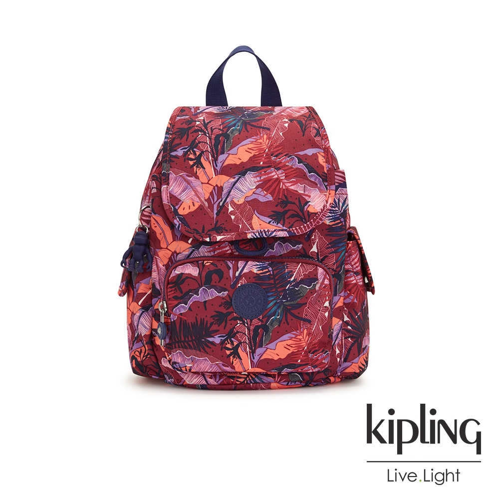 Kipling 手繪度假夕陽日光拉鍊掀蓋後背包-CITY PACK MINI