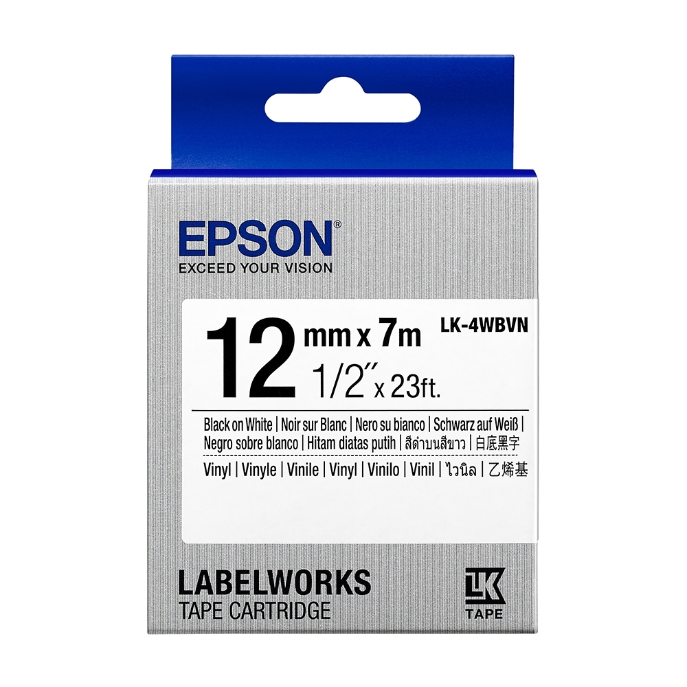 EPSON C53S654479 LK-4WBVN產業標籤帶耐久型(寬度12mm)白底黑字