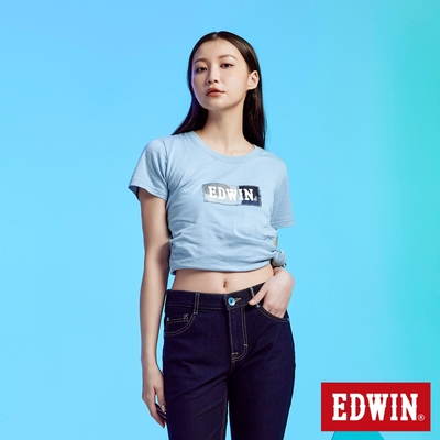 EDWIN 再生系列 CORE拼布 BOX LOGO短袖T恤-女-淺藍色