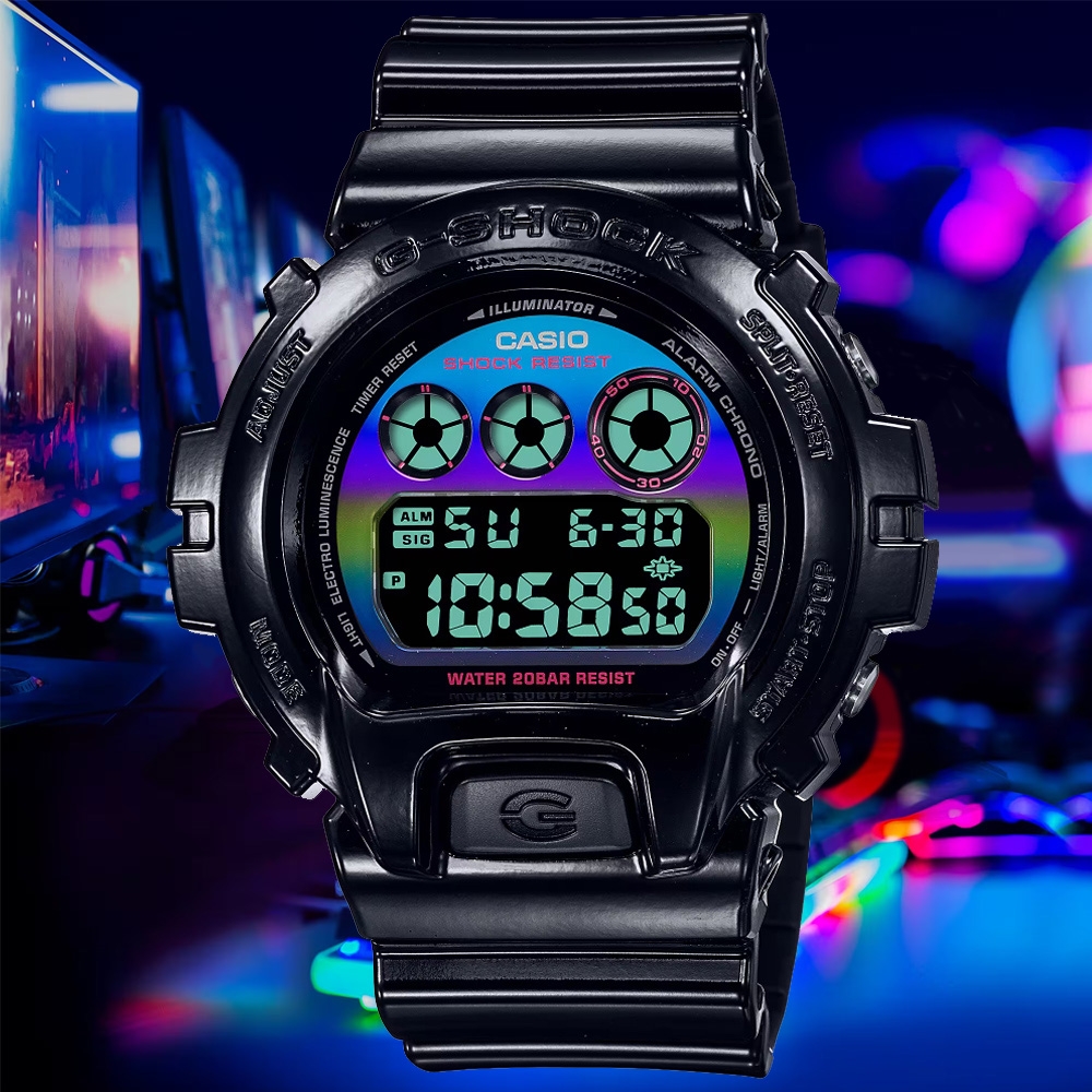 CASIO 卡西歐 G-SHOCK 虛擬彩虹電子腕錶 母親節 禮物 50mm / DW-6900RGB-1