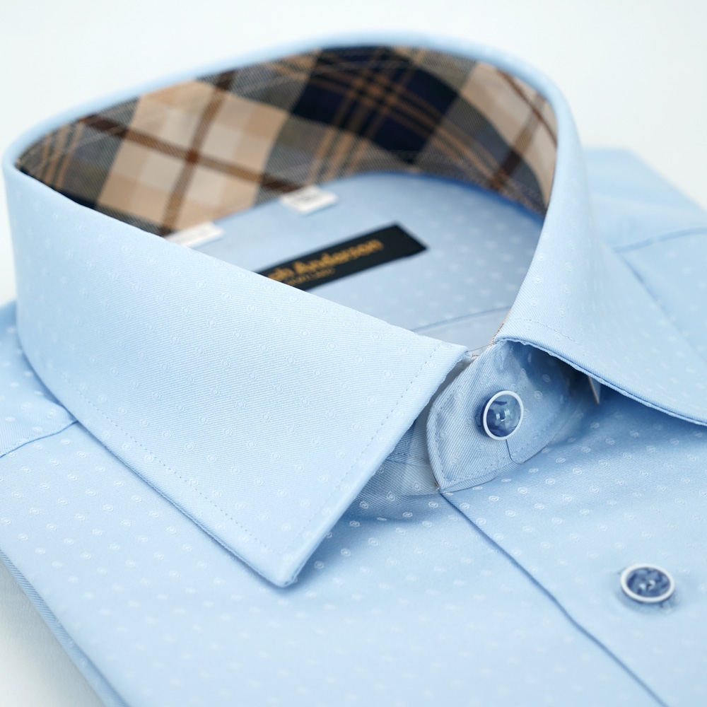 金安德森 經典格紋繞領藍色細紋吸排窄版長袖襯衫