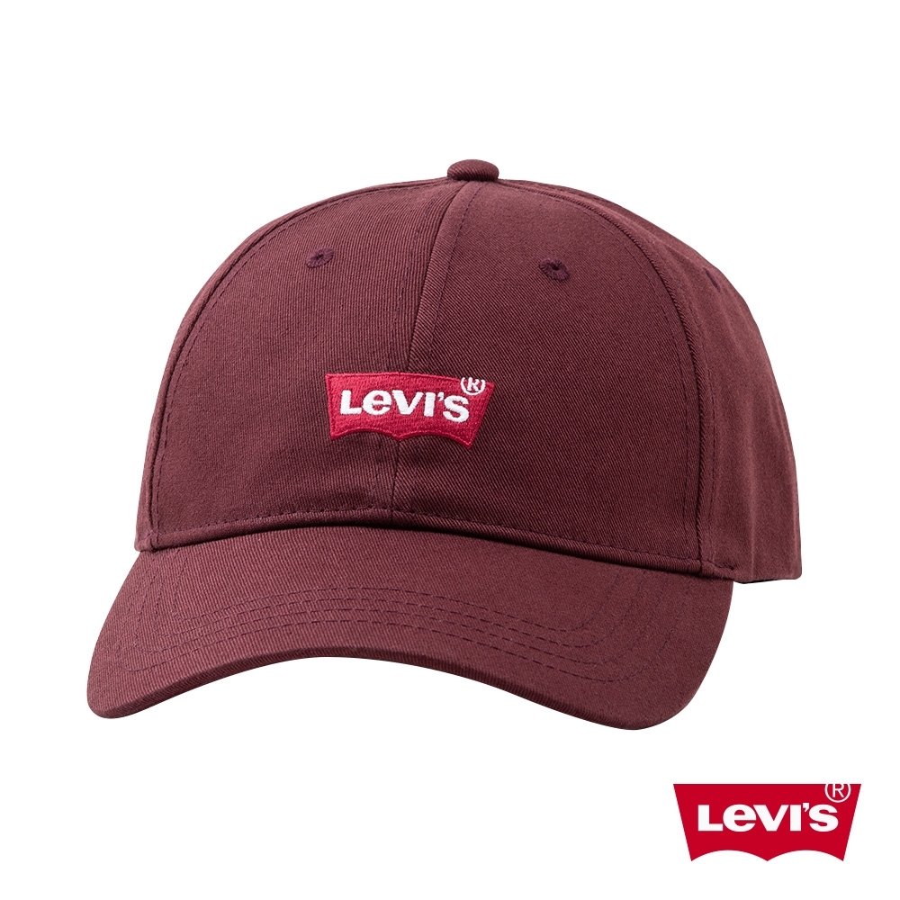 Levis 男女同款 可調式排釦棒球帽 經典Logo刺繡 酒紅