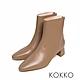 KOKKO百搭高級素面全真皮拉鍊粗跟短靴氣質駝 product thumbnail 1