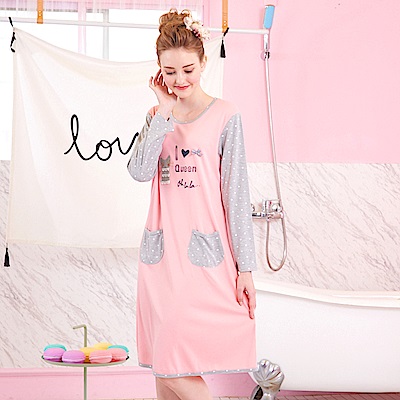 睡衣 好眠小貓 針織棉長袖連身睡衣(R75208-2粉色) 蕾妮塔塔