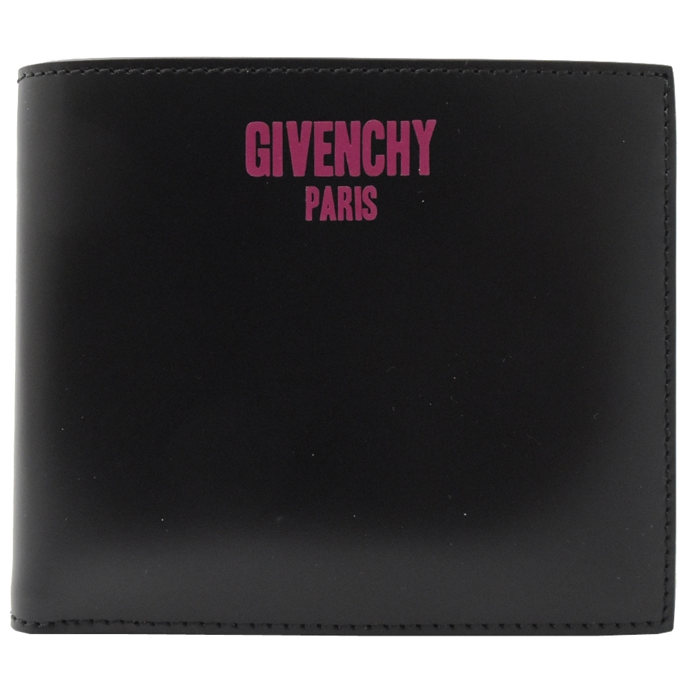 Givenchy 印字LOGO滑面牛皮簡約對開式短夾(黑)