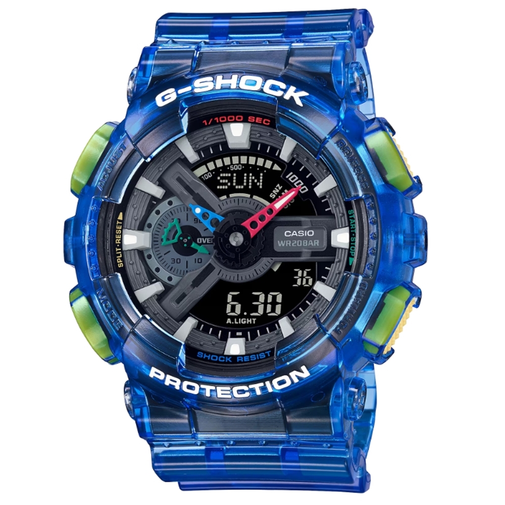 CASIO 卡西歐G-SHOCK 懷舊復古電玩風格半透明光透藍GA-110JT-2A_51.2mm