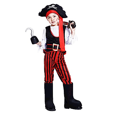 摩達客兒童派對變裝cosplay萬聖節化妝舞會-加勒比海傑克船長海盜服裝四件組